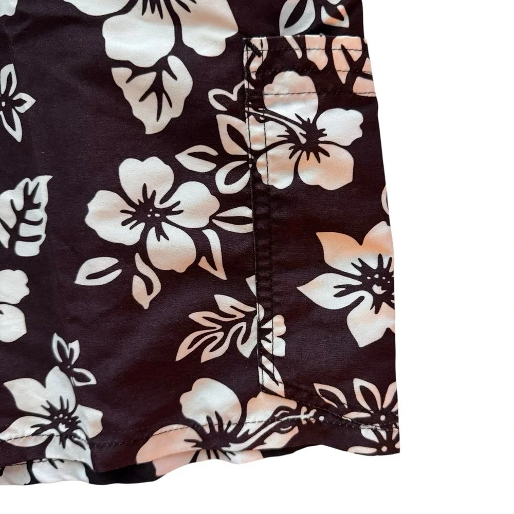 KingSize KS Island Big Men's Brown &‎ White Hibiscus Print Swim Trunks 1XL 44W